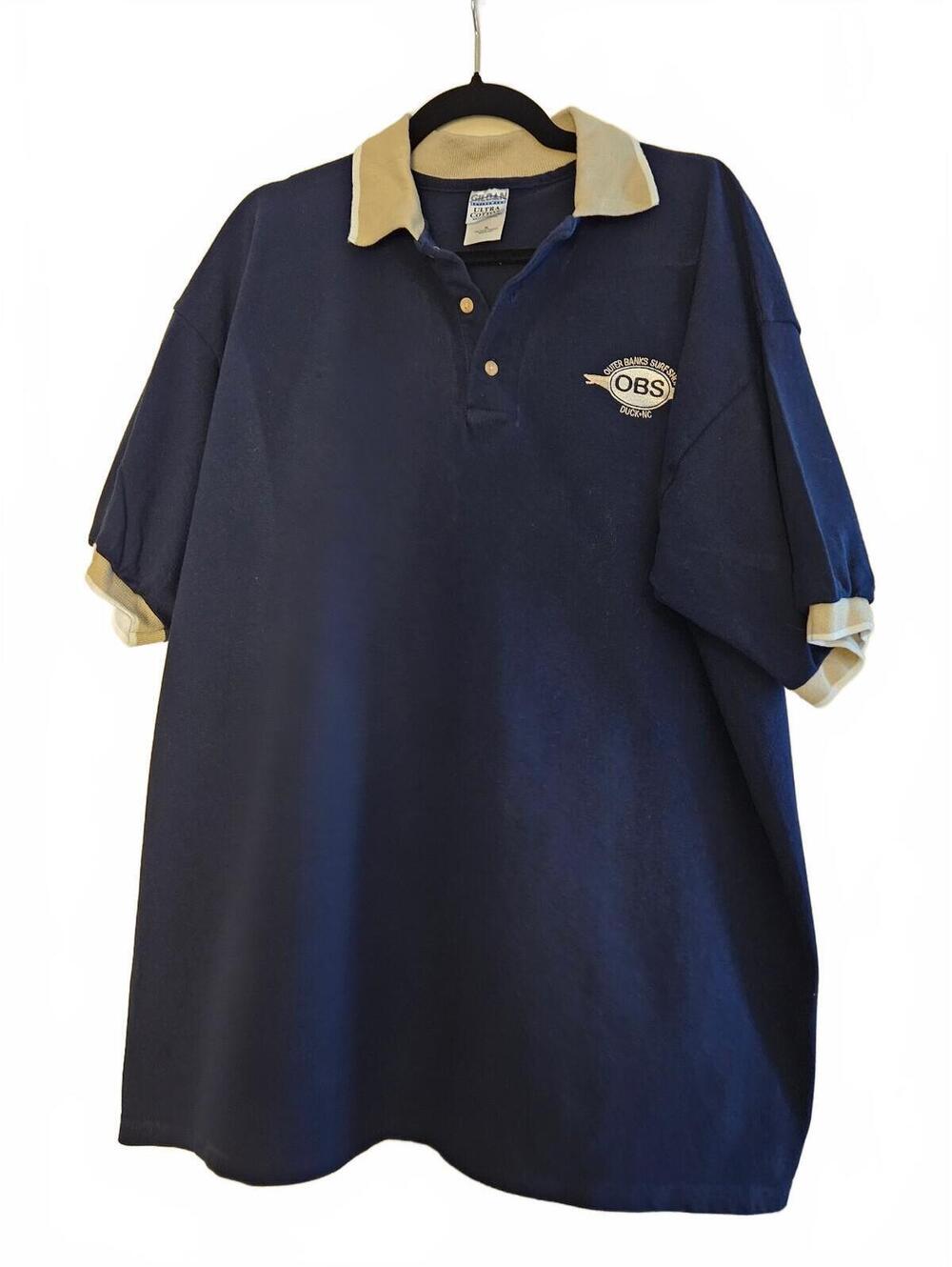 Gildan Ultra Cotton Heavyweight Polo Shirt XL Navy with Beige Collar & Cuffs OBX